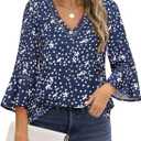 Timeson Women's Business Casual Tops 3/4 Sleeve Dressy Blouses Office Work Shirts (M)