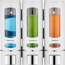 White 3-Chamber Wall Mounted Dispenser for Shower, Bathroom, Kitchen or Hotel - No Drilling Required, Holds Shampoo, Conditioner and Body Wash