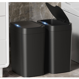 Vanpopubs 2 Pack 2.7 Gal Bathroom Trash Can with Lid, Automatic Trash Can Small Smart Garbage Can Touchless, Slim Motion Sensor Waterproof Plastic Trash Bins for Bedroom Office Kitchen Toilet Black