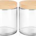 Small Glass Containers with Lids, 8 oz Glass Jars with Plastic Woodgrain Lids & Inner Liners, Reusable Travel Containers for Creams, Makeup, Lotion, Cosmetic - 2 pack