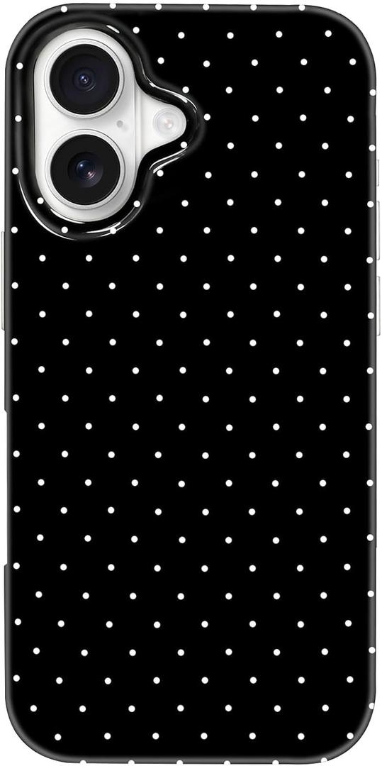 Hython for iPhone 17 Case Cute Polka Dot Aesthetic Design Simple Cover 6.3", Thin Slim Anti-Scratch Soft TPU Bumper Shockproof Rubber Protective Phone Cases for Women Girls Girly Boys, Black