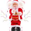 Gfilay Musical Dancing Santa Claus with Drum - Singing Santa Plush Toy for Christmas Decor and Xmas Gift