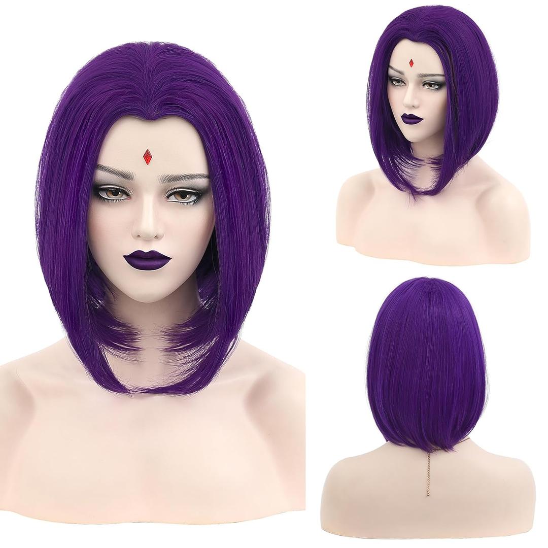 Purple Short Wig Cosplay Short Bob Wig Purple Halloween Costume Wigs For Women