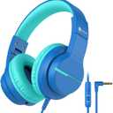 iClever HS19 Kids Headphones with Microphone for School, Volume Limiter 85/94dB, Over-Ear Girls Boys Headphones for Kids with Shareport, Foldable for iPad/Travel (Navy Blue)