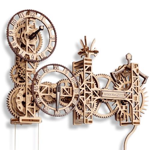 WOODEN.CITY Steampunk Wall Clock Kit – 3D Wooden Puzzle for Adults, Mechanical DIY Clock Model, Working Wall Art (257 Pieces) Made in EU