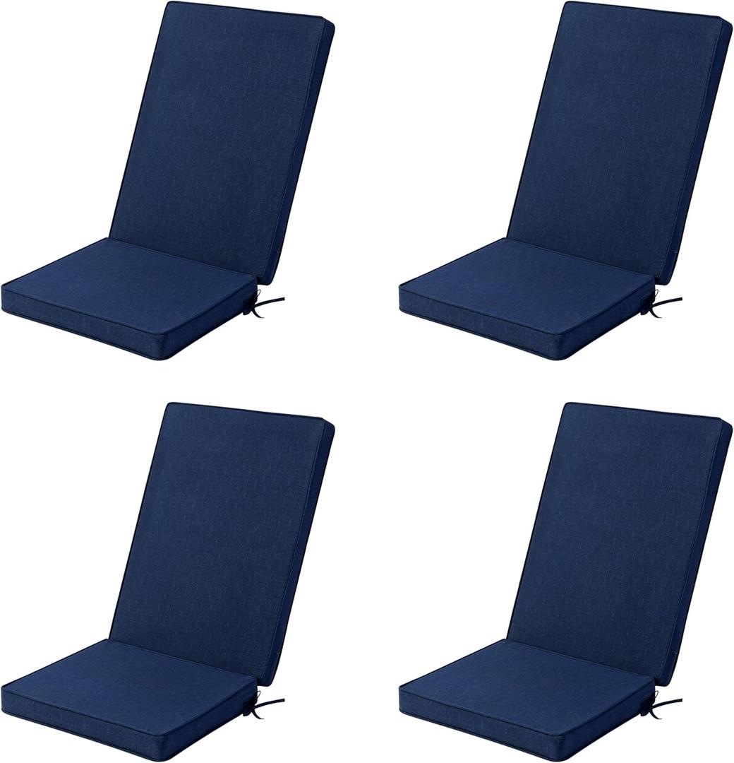 Adirondack Chair Cushions Set of 4 - Removable Covers, Water-Repellent & Fade-Resistant Faux Linen, Securing Straps, Non-Slip Bottom, Fit for Most Outdoor Adirondack & Rocking Chairs - Navy