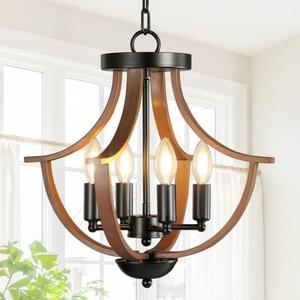 Farmhouse Chandelier,4-Light Modern Hanging Pendant Lighting,Rustic Vintage Ceiling Chandelier Light Fixture for Hallway Foyer Dining Room Entryway Kitchen Island Bedroom (Walnut)