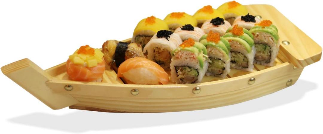 Kichgather 14.5 Wooden Sushi Serving Tray Boat Plate for Restaurant or Home