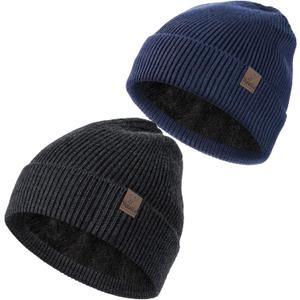 2 x Winter Beanies Hats for Men Women, 2-Pack Soft Fleece Lined Beanie, Insulated Ski Stocking Cap for Cold Weather