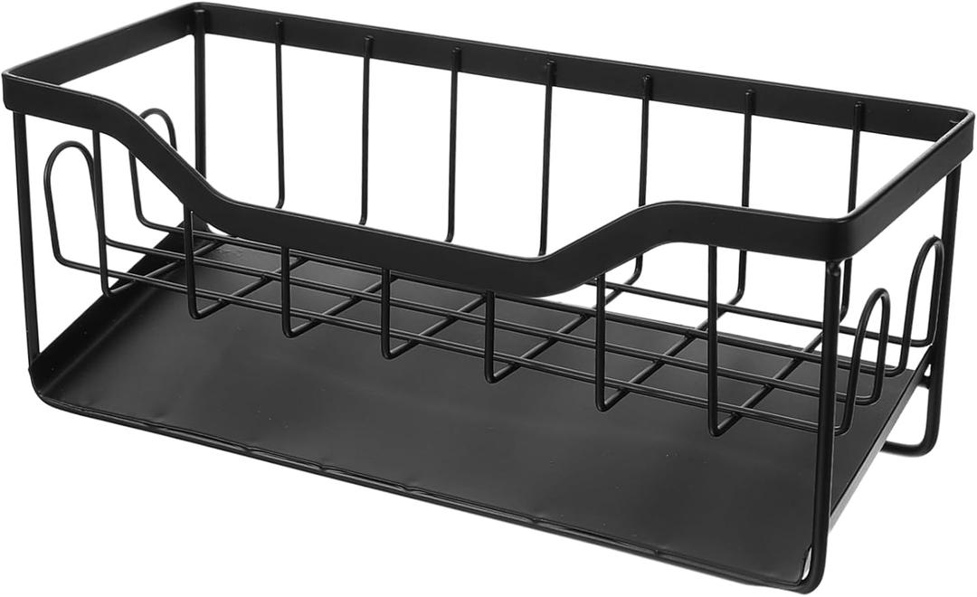 VOSAREA Kitchen Sink Sponge Organizer with Drain Design Kitchen Storage Rack for Sponges Brushes and Soap Space-saving Lightweight and Practical Design Black