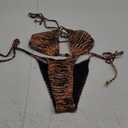 Women's 2 Pieces Zebra Striped Bikini Set Halter Triangle Swimsuit Y2K Tie Side Bathing Suit (Medium, Brown)