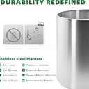 Longrun 11.8 Inch Dia Round Planter, Modern Indoor Outdoor Large Stainless Steel Plant Pot and Plant Caddy with Wheels for Home Patio Garden, Easy to Clean and Move, 11.81inch