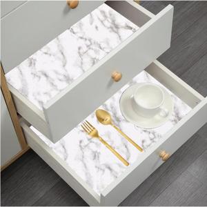 Drawer and Shelf Liner for Kitchen Cabinets: Non Adhesive, Non Slip, Thick Strong Grip Waterproof Washable for Kitchen Cabinets, Drawer, Fridge, Wire Shelving (White Marble, 24 in  10 FT)