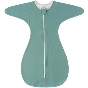 ZIGJOY Shark-Fin Transition Swaddle - 1.0 Tog Rayon Made from Bamboo Sleep Sack Transitional Swaddle Sack Baby Wearable Blanket with Zipper for All Seasons, Mint Green, 3-6 Months
