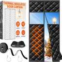 Upgraded Magnetic Thermal Insulated Door Curtain for Winter with Clear Window, Fit Door Size 32x80 in, Heavy Duty 4-Layer Oxford with Thicken Cotton, Self-Closing for Sliding Glass Doorways, Black