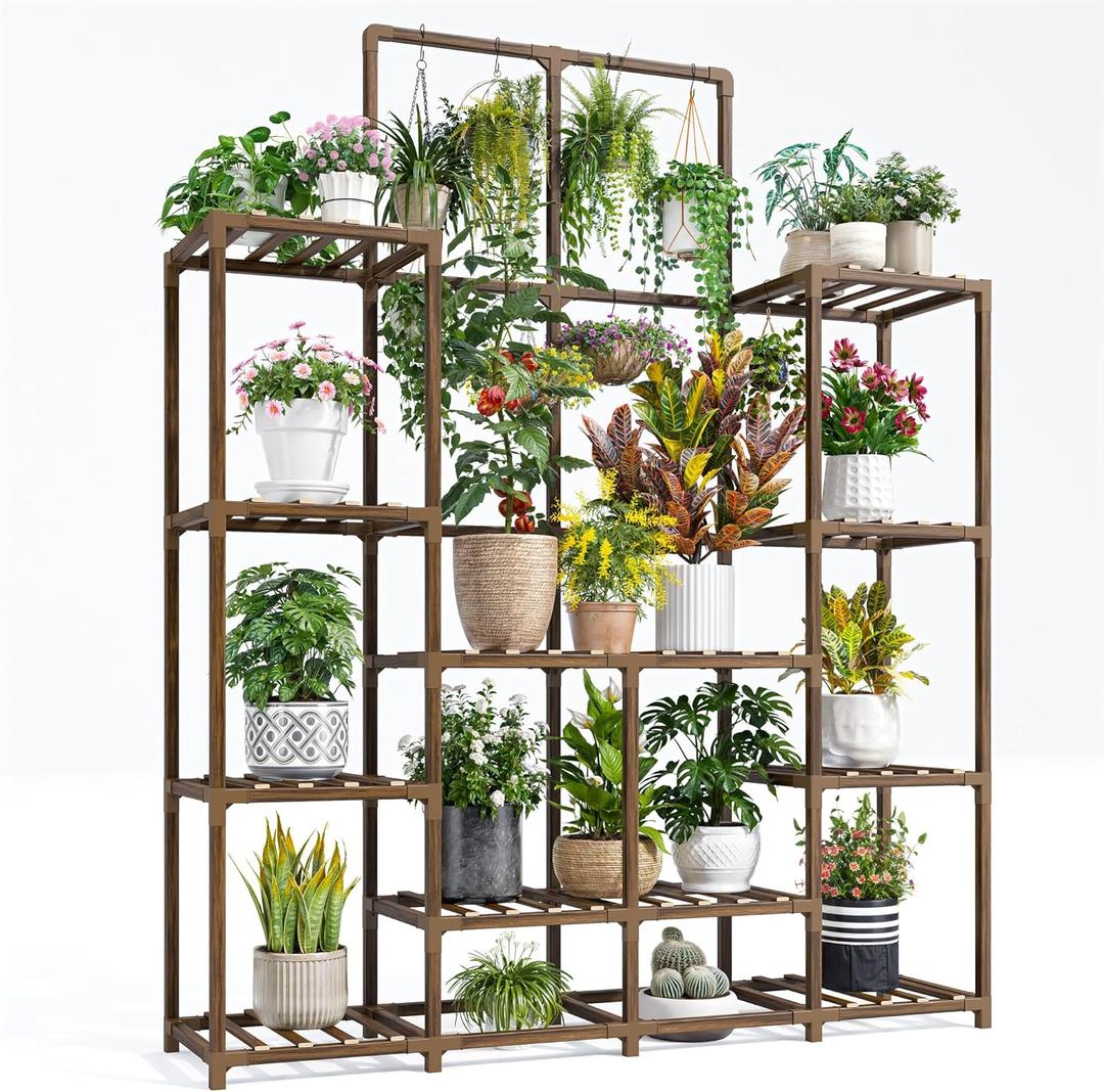EnHomee Plant Stand Indoor Tall Plant Stand Outdoor Large Wood Plant Shelf Indoor for 18 Pots Plants,4-tiers Plant Holder for Patio Living Room Gardening Balcony 45" Wx62.1 Hx11.78 D