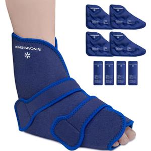 KingPavonini Ankle Foot Ice Pack Wrap for Sprained Ankle/Surgery Recovery, Reusable Gel Ice Packs for Feet Injuries, Plantar Fasciitis, Achilles Tendonitis, Hot/Cold Therapy, XL (1 Wrap+8 Gel Packs)