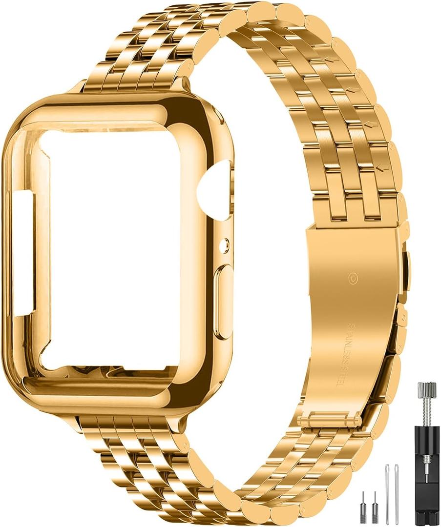 QUNDAXI Slim Metal Band with Apple Watch Band 40mm 41mm 38mm 45mm 44mm 42mm, Dressy Stainless Steel Chain Strap for Women Man iWatch Bands Series 9 8 7 6 5 4 3 2 1 SE SE2