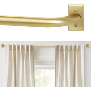 Gold Wrap Around Curtain Rod for Windows 28-48 Inches, Room Darkening Heavy Duty Blackout Curtain Rod, Modern Decorative Gold