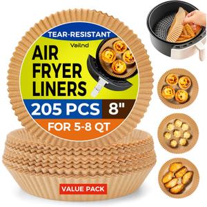 Air Fryer Liners for Ninja, 205 PCS Heavy-Duty Disposable Air Fryer Liners, 8" Round Airfryer Paper Liners for 5-8 QT Basket, Oil-Proof & Non-Stick Parchment Paper for Baking, Microwave, Oven, Pans