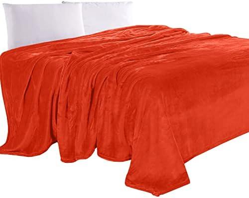 Elegant Comfort Luxury Velvety Feel Blanket, All-Season Lightweight Blanket, Ultra Plush, Soft, Cozy-Fuzzy Flannel Fleece for Couch, Sofa, Bed, Travel, Solid Design, King/California King, Red