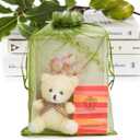 ANZNKU 100 Pack Organza Gift Bags 8x12in Sheer Bags Drawstring Mesh Gift Bags for Christmas Party Favors Fruit Protection(Green)