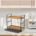 LEMIKKLE 2-Tier Wood Coffee Station Organizer with Pod Holder and Drawer, Kitchen Countertop Organizer, Coffee Bar Accessories Station with Coffee Pod Storage, Coffee Organizer (Light Brown)