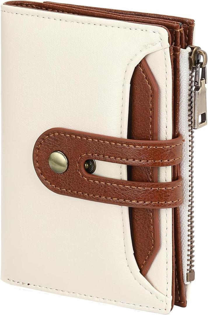 GOIACII Small Women's Wallet Leather Ladies Billfold Card Holder RFID Blocking with Zipper Coin Pocket