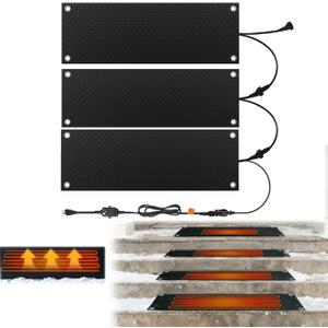 Snow Melting Mats, 10" x 30" Heated Outdoor Mats for Walkways Non-Slip Rubber Heated Mat w/Power Cord Snow and Ice Heated Pad for Winter Outdoor Stairs, Sidewalk, Doorways, Driveway 4pcs