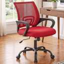 DUMOS Ergonomic Office Chair, Executive Desk Chair with Lumbar Support | Mid Back, Breathable Backrest, Fixed Armrest, Height Adjustable, 360 Swivel, Computer Gaming, Meeting, Red, 22.6" W x 23.62" D x 37.4" H