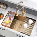 33x19 Undermount Kitchen Sink Gold Stainless Steel Singel Bowl
