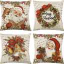 ONFAON Christmas Decorations - Christmas Pillow Covers 18x18 Set of 4,Christmas Mat Home Decorative Merry Christmas Square Pillowcase for Home Sofa