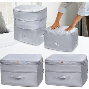 SUNOHE Ultra Space Saving Self Compression Organizers, 2 Pack Double Zipper Compression Packing Cubes for Bedding, Comforter Storage Bag for Blankets Duvet Quilts Pillows Queen King (Gray, X-Large)