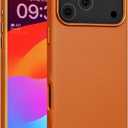 For iPhone 17 Pro Max Leather Case Compatible with Magsafe, Top Grain Leather, Professional Slim Fit Shockproof, Metal Buttons & Camera Bump Frame Phone Protective Magnetic Cover - Brown