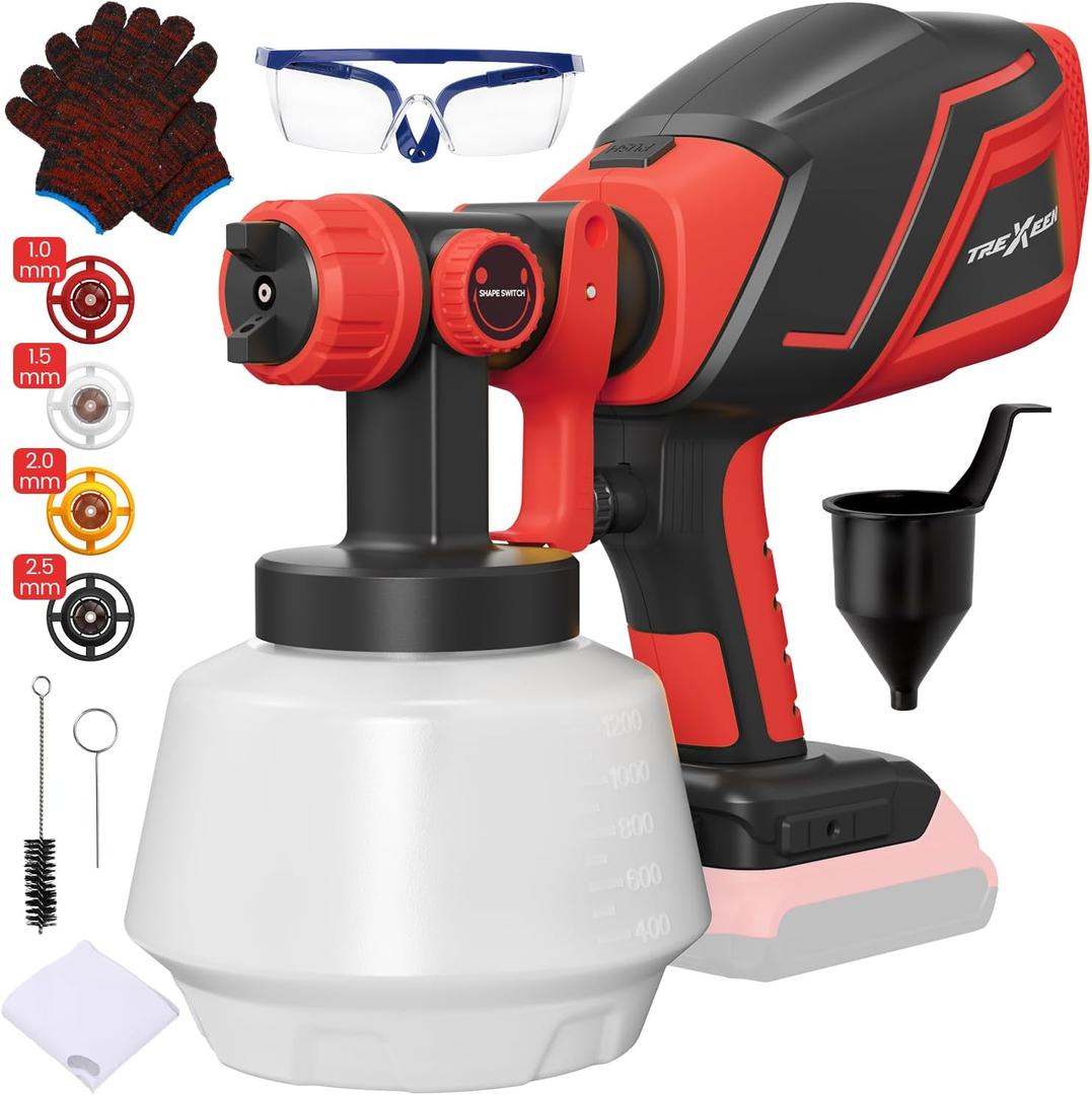 Cordless Paint Sprayer for Mwk M18 18V Batteries,Electric Paint Sprayer with 1200ML,Easy to Clean,Adjustable Spray Modesfor Home Renovation and Car Painting(Battery Not Included) (Red)