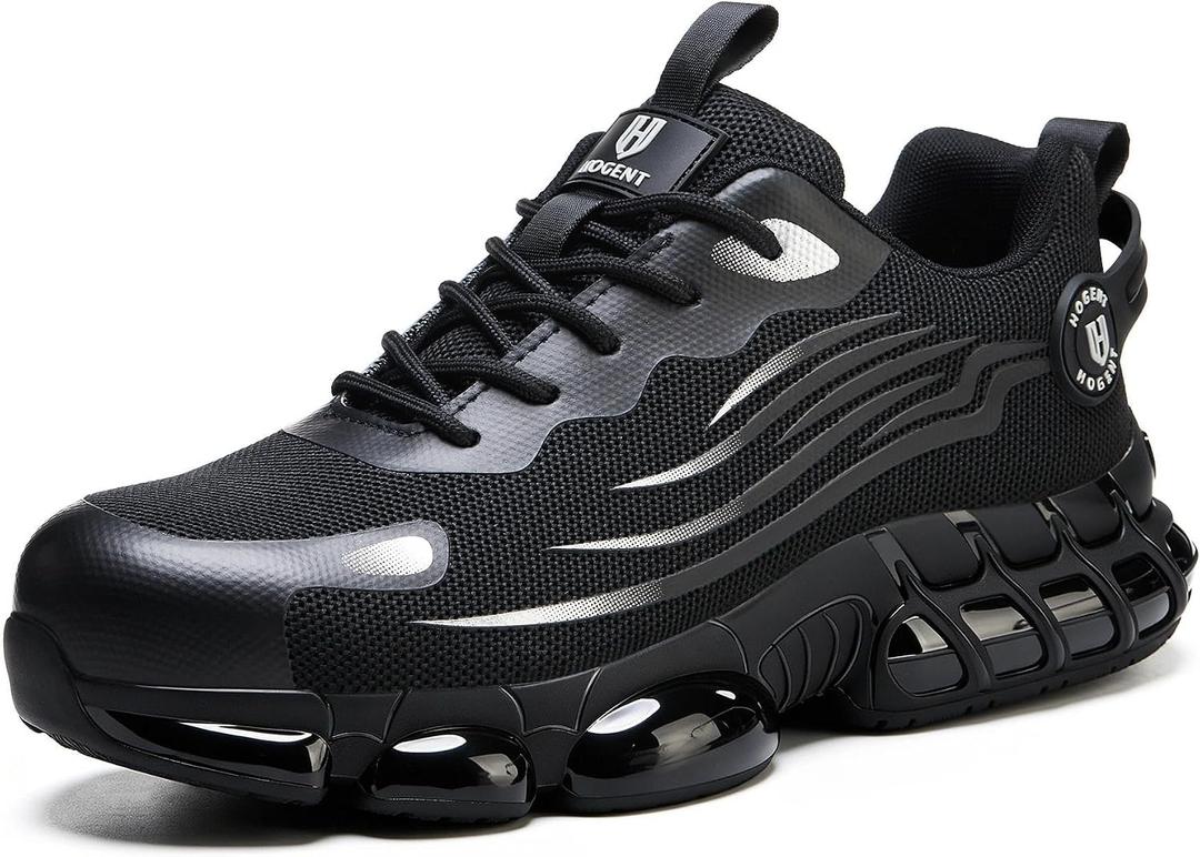 Hogent Steel Toe Shoes for Men Women, Ultra Lightweight Premium Comfortable Work Sneakers, Puncture Proof Air Cushioned All‑Day Wear Safety Toe Shoes for Industrial Construction Warehouse Factory Work, Size: 10.5 Women/9 Men
