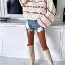 GORGLITTER Women's Striped Long Sleeve Oversized Chunky Sweater Trendy Fall Cozy Cute Cable Knit Pullover Sweater Tops (L)