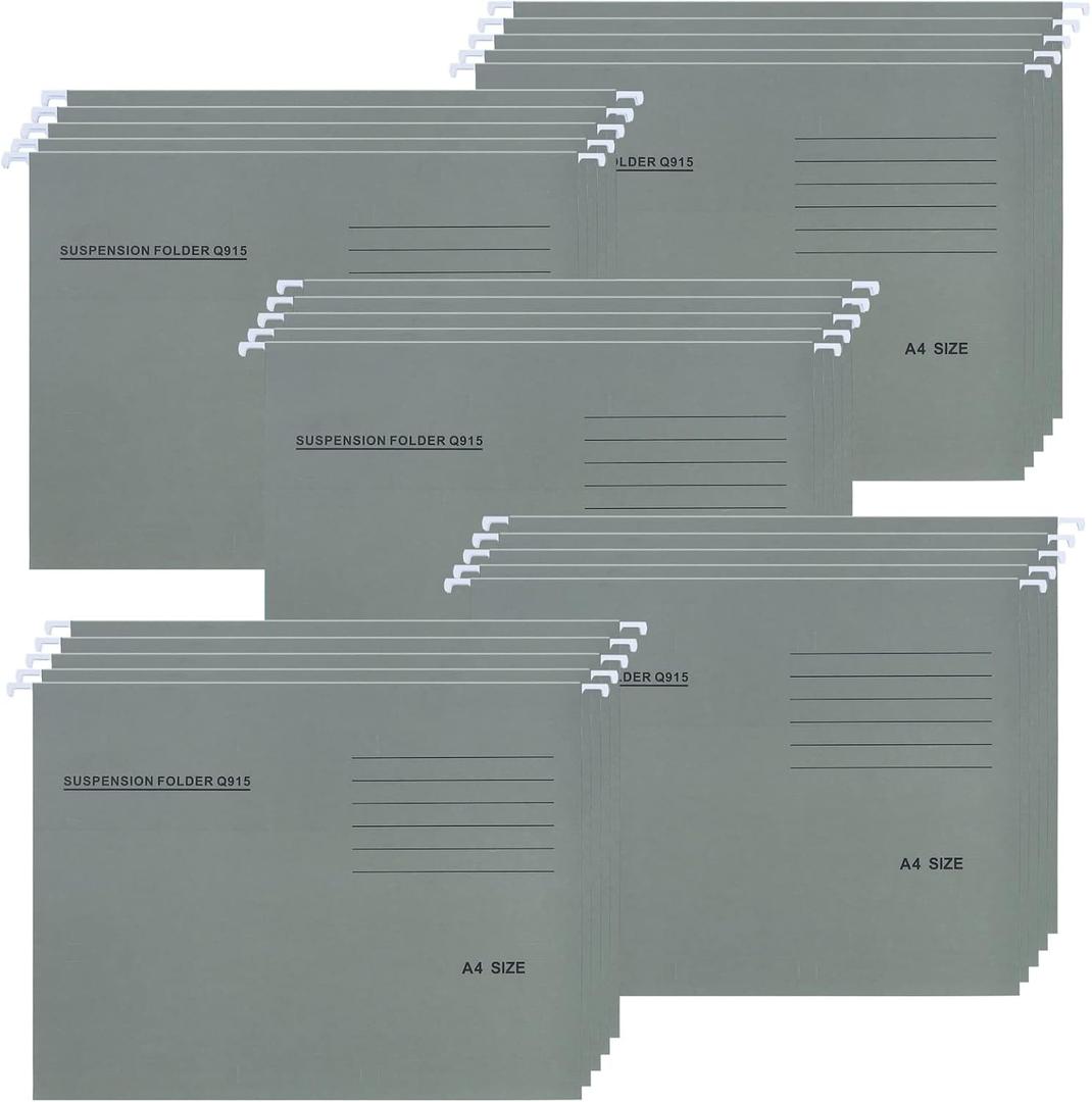 A4 Hanging File Folders, 25 Pcs Recycled Card File Folders for Filing Cabinet with Tabs and Card Inserts, Hanging Files Storage Folders for Office and School, Gray