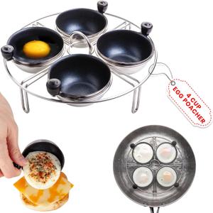 Eggssentials Egg Poacher Insert Stainless Steel Poached Egg Cooker Eggs Poaching Cup PFOA Free Egg Poachers Nonstick, 7.25" Rack Compatible with Current Cookware, Skillets & Instant Pots