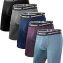 BAMBOO COOL Men's Long Boxer Briefs Performance Long Leg Sports Boxer Brief Underwear MultiPack (06-cyan, Purple, Dark Blue, Dark Grey, Black(5-pack))