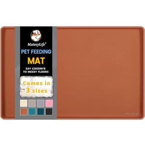 MateeyLife Silicone Cat & Dog Food Mat for Floors Waterproof, Anti-Slip Dog Bowl Mats for Food and Water, Pet Feeding Mats with Lip to Prevent Spills, Pet Placemat for Messy Drinkers to Protect Floors (18''12'', Brown)