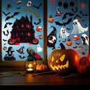 8 Sheets Halloween Window Clings Bat Ghost Creative Pumpkin Horror Skeleton Window Decorations Stickers for Halloween Indoor Party Decorations