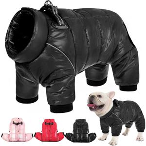 AOFITEE Dog Coat, Waterproof Dog Winter Jacket, Warm Fullbody Dogs Snowsuit, Winter Coat for Small Dogs, Zip Up Pet Puffer Jacket Fleece Vest, Outdoor Reflective Cold Weather Pet Coats, Black L