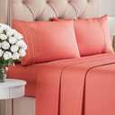 Queen Size 4 Piece Sheet Set - Comfy Breathable & Cooling Bed Sheets Set - Hotel Luxury Bedding for Women, Men, Kids, Teens, Boys & Girls - Deep Pockets, Ultra-Soft, Wrinkle Free - Oeko-Tex - Coral