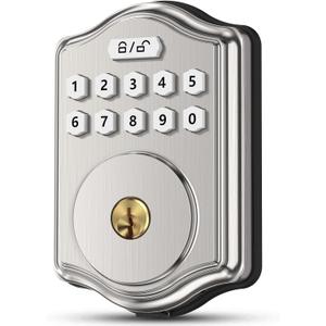 52HZ Keyless Entry Door Lock with Code, Electronic Keypad Deadbolt with 2 Keys, Smart Door Locks for Front Door, Voice Guidance, Anti-Peeping Password, Auto Lock, Easy to Install, Satin Nickel