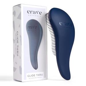 Crave Naturals Glide Thru Hair Brush - Detangler Brush for Curly, Straight, Wet or Dry Hair - Gentle Detangling Brushes for Adults, Kids, Toddlers - Hair Accessories for Women, 7.5"x3" - Blue
