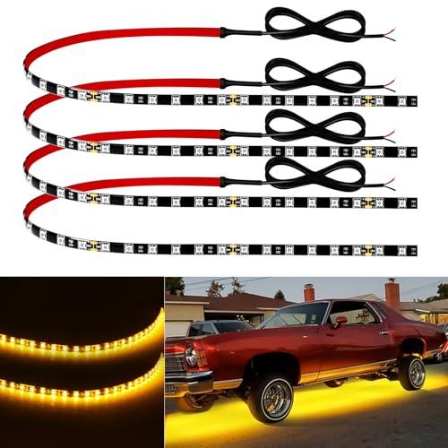 Keiurot 12V Led Light Strip 24" Connectable Amber Led Strip Lights for Cars Boat Marine Golf Cart Trucks Waterproof Interior & Exterior, 4Pack