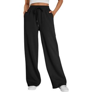 Trendy Queen Womens Wide Leg Fleece Lined Sweatpants Winter Baggy Lounge Travel Pants Fashion Outfits 2025 Joggers Clothes (Black, S)