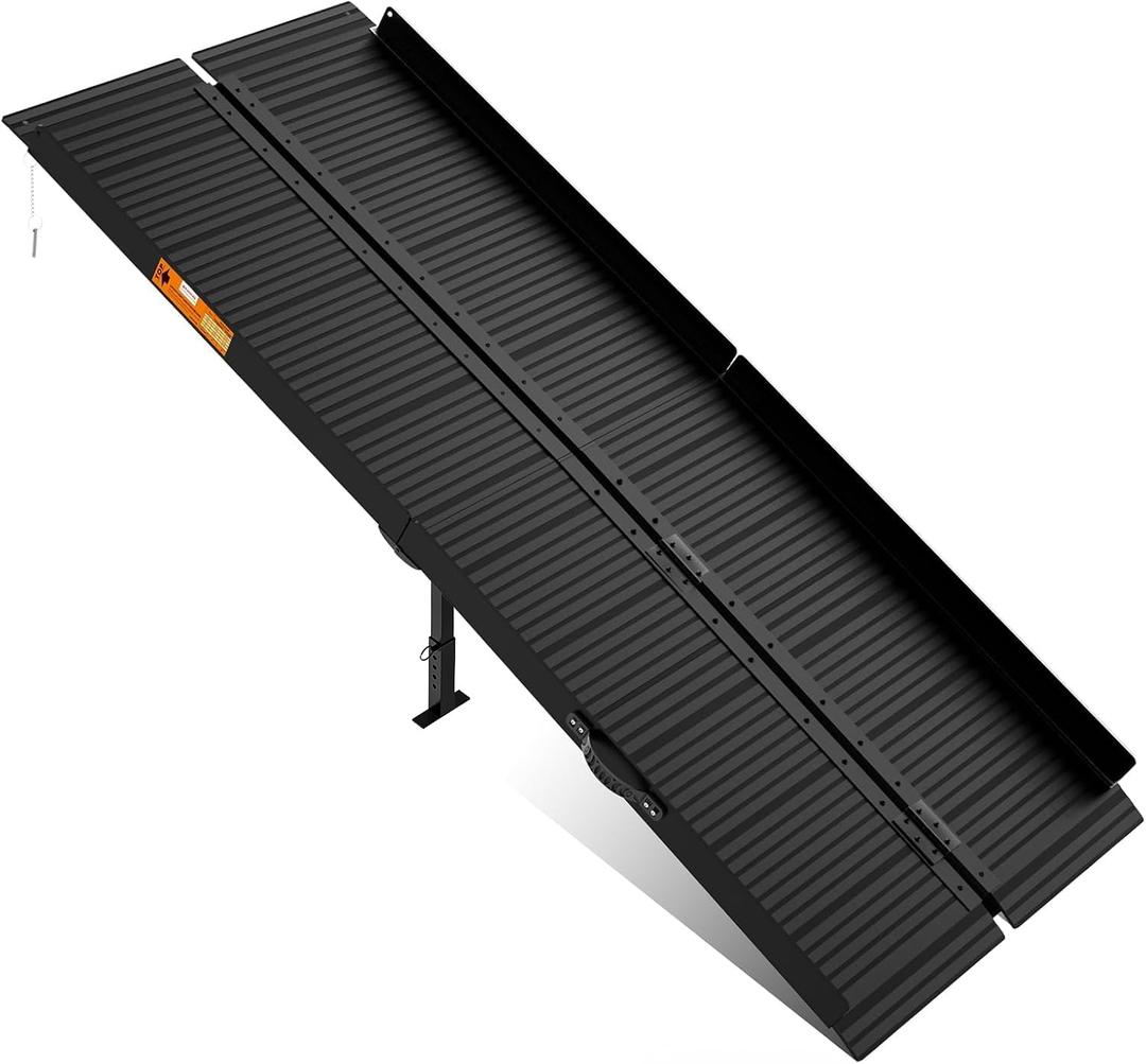 Black Aluminum Ramp 7FT with Sopport Legs, with Non-Slip Surface Wheelchair Ramp, Folding Portable Wheelchair Ramps for Home Steps,Scooter Ramp for Car, Stairs, Doorways, Curbs, 28.3" W x 84" L