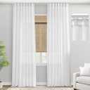 100 Inch Linen Cotton Blend Semi Sheer Curtains, White Light Filtering Rod Pocket Back Tab Drapes with Hooks for Living Room Bedroom, 2 Panels Set, 52'' W x 100'' L
